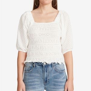 BB DAKOTA smock my way eyelet crop blouse in white